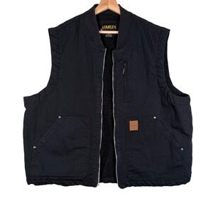 STANLEY Mens Black Sherpa Lined Quilted Canvas Work Vest Size XL